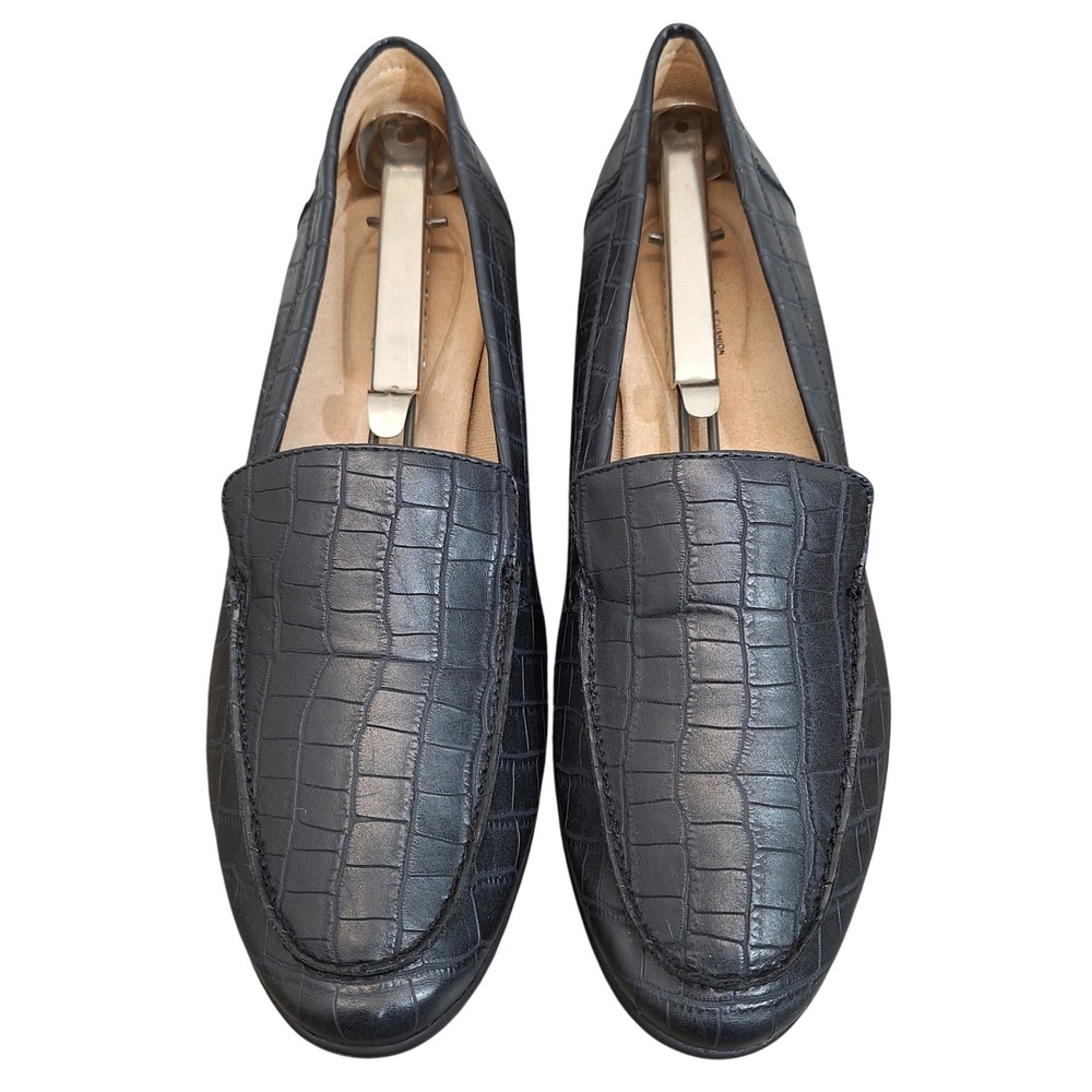 LifeStride Margot Black Croc Embossed Loafers Women's 9.5M Comfort Slip On Shoes